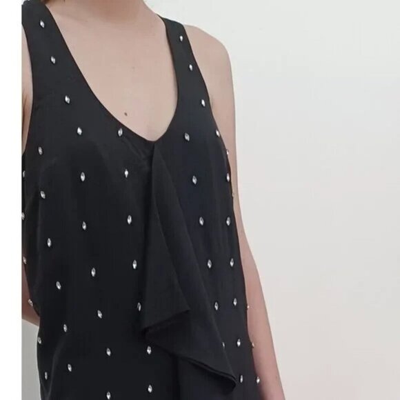 Black Silk Dress Mini Rhinestone Cocktail Party Sleeveless Medium - Picture 2 of 13